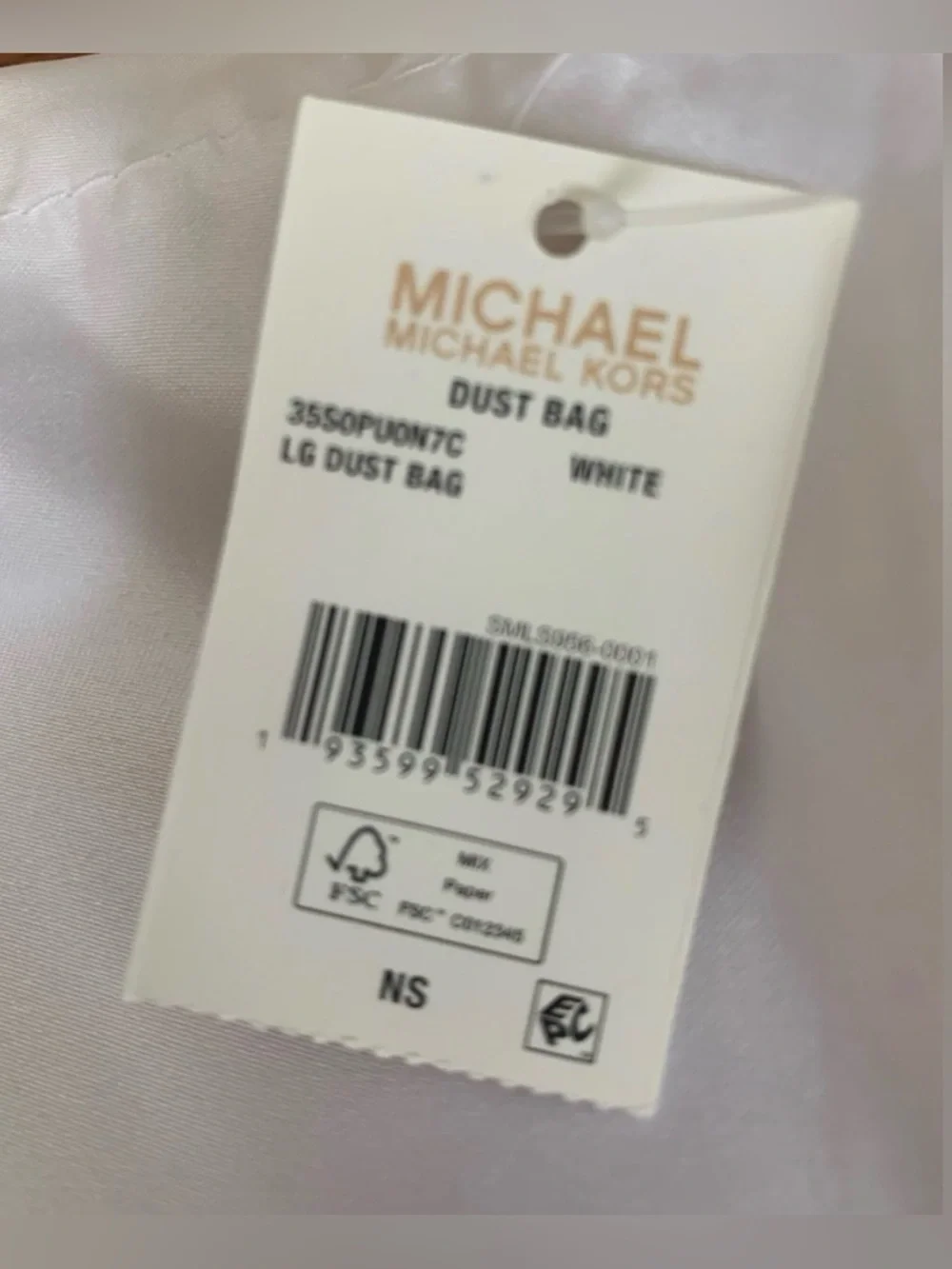Michael Kors White Large 19x19“ Dust Bag Storage Drawstring Cover Bag NWT